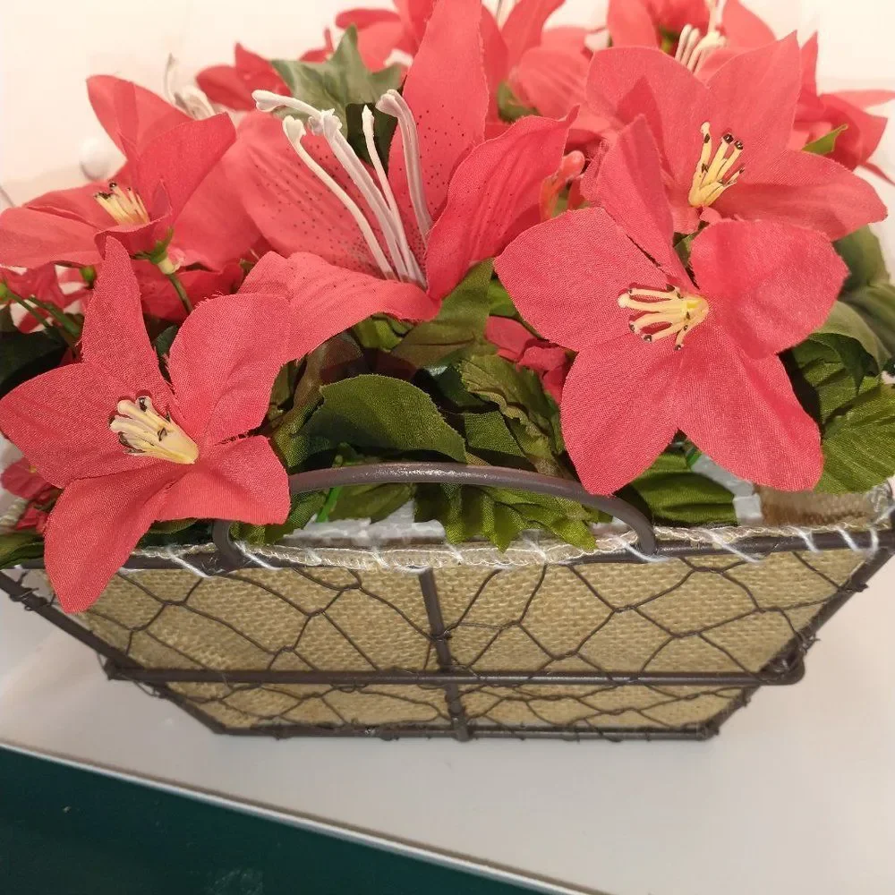 Hand Crafted Floral Table Centerpiece Winter Red Poinsettia Flower